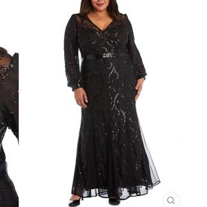 R&M Richards black sequined surplice evening gown excellent condition
